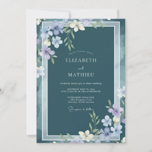 Slate Blue Atmospheric Botanical Wedding Invitation