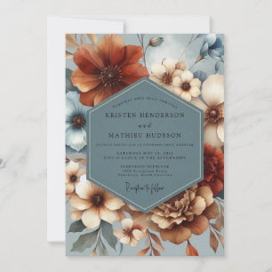 Slate Blue Auburn Flora Wedding Invitation