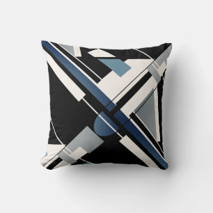 Slate Blue Black Grey White Geometric Crisscross  Throw Pillow