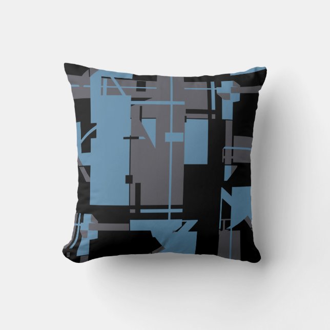 Slate Blue Black Taupe Geometric Shapes Design Throw Pillow (Front)
