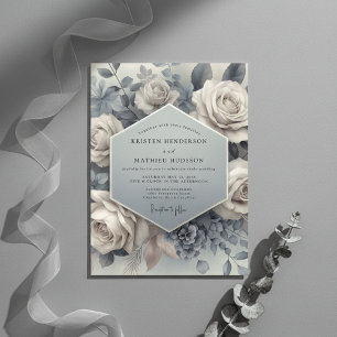 Slate Blue Bloom Ethereal Wedding Invitation