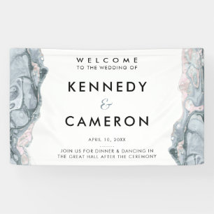 Slate Blue & Blush Pink Minimalist Marble Welcome Banner