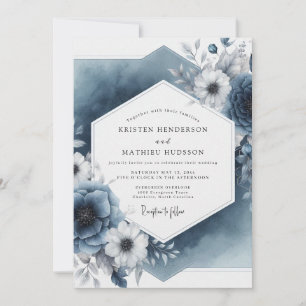 Slate Blue Botanical Elegance Wedding Invitation