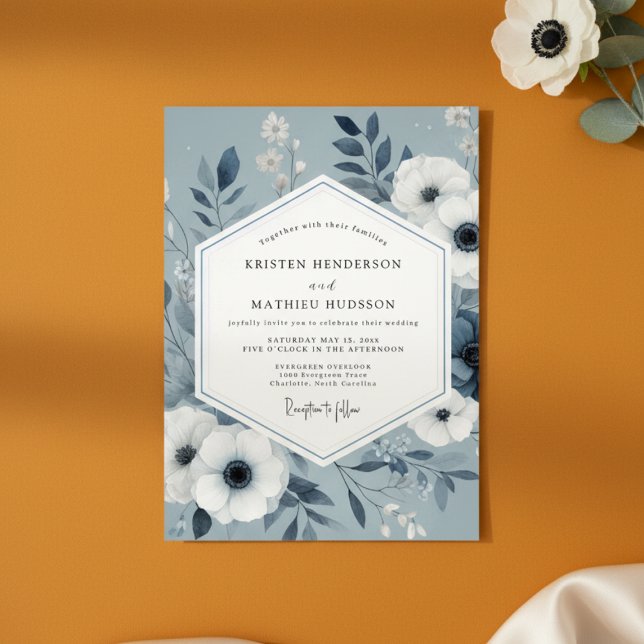 Slate Blue Botanical Romance Wedding Invitation (Creator Uploaded)