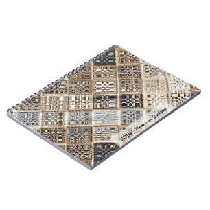 Slate Blue Brown Sari Mosaic Pattern Art Notebook