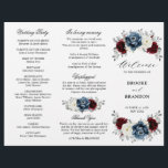 Slate Blue Burgundy Boho Wedding Tri-Fold Program<br><div class="desc">Slate,  Burgundy,  White ivory themed floral wedding tri fold program  featuring elegant bouquet of burgundy,  slate,  dusty blue,  ivory roses and peony flowers and dusty green eucalyptus leaves. Please contact me for any help in customization or if you need any other product</div>