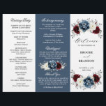 Slate Blue Burgundy Boho Wedding Tri-Fold Program<br><div class="desc">Slate,  Burgundy,  White ivory themed floral wedding tri fold program  featuring elegant bouquet of burgundy,  slate,  dusty blue,  ivory roses and peony flowers and dusty green eucalyptus leaves. Please contact me for any help in customization or if you need any other product</div>