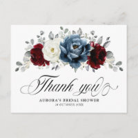 Slate Blue Burgundy White Bridal Shower Thank You