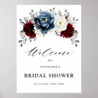 Slate Blue Burgundy White Bridal Shower Welcome