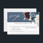 Slate Blue Burgundy White Ivory Floral Wedding RSV RSVP Card<br><div class="desc">Slate,  Burgundy,  White ivory themed floral wedding RSVP with dietary restriction.featuring elegant bouquet of burgundy,  slate,  dusty blue,  ivory roses and peony flowers and dusty green eucalyptus leaves. Please contact me for any help in customization or if you need any other product</div>