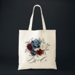 Slate Blue Burgundy White Ivory Floral Wedding  Tote Bag<br><div class="desc">Slate,  Burgundy,  White ivory themed floral wedding bride tote bag featuring elegant bouquet of burgundy,  slate,  dusty blue,  ivory roses and peony flowers and dusty green eucalyptus leaves. Please contact me for any help in customization or if you need any other product</div>