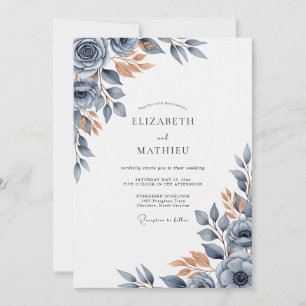 Slate Blue Burnished Autumnal Wedding Invitation