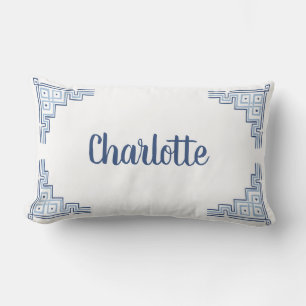 Slate Blue Chinoiserie Name Lumbar Pillow