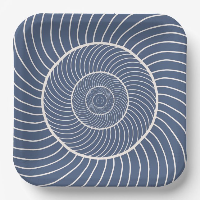 Slate blue cream spiral snail fibonacci paper plat paper plate (Front)