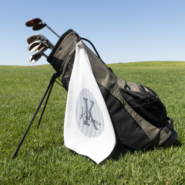 Slate Blue Custom Striped Circle Monogram Golf Towel (Green)