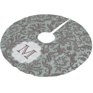 Slate Blue Damask Lace Monogram Initial Tree Skirt