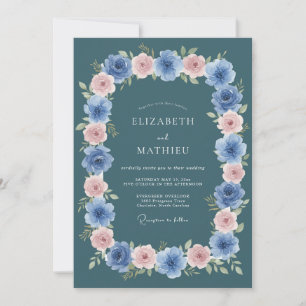 Slate Blue Delicate Blossom Wedding Invitation