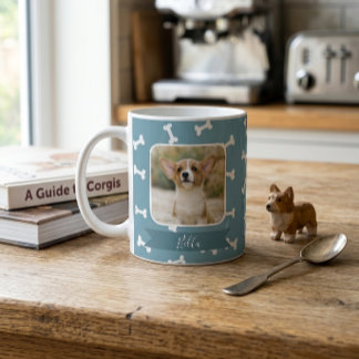 Slate Blue Dog Bone Pattern Pet Photo Coffee Mug