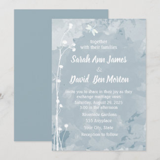 Slate Blue Dragonfly Small White Flowers Wedding Invitation