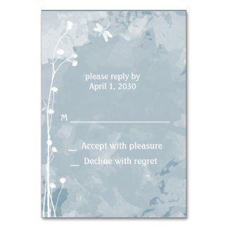 Slate Blue Dragonfly White Flowers Wedding RSVP Table Number