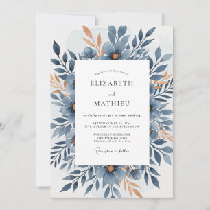 Slate Blue Elegant Autumnal Wedding Invitation
