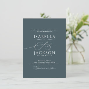 Slate Blue Elegant Minimalist Modern Wedding Save The Date