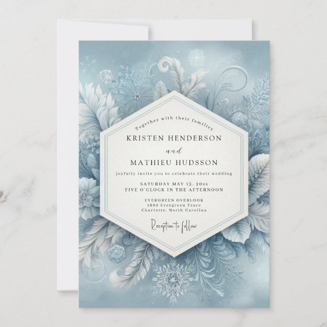 Slate Blue Ethereal Winter Wedding Invitation (Front)