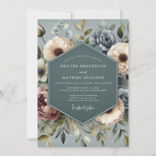 Slate Blue Faded Posy Wedding Invitation