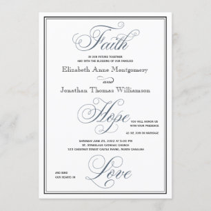 Slate Blue Faith Hope Love Christian Wedding Invitation