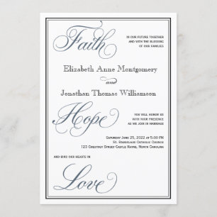 Slate Blue Faith Hope Love Script Wedding Invitation