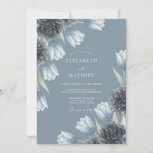 Slate Blue Floral Bloom Wedding Invitation