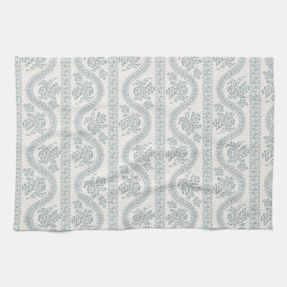 Slate Blue Floral Vine Stripe, Cream Kitchen Towel