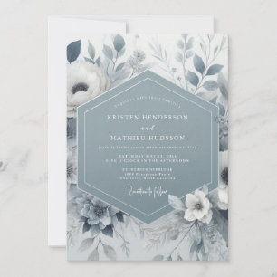 Slate Blue Floral Wedding Invitation