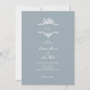 Slate Blue French Country Wedding Invitation