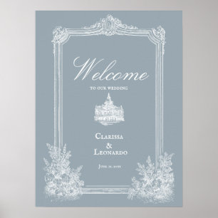 Slate Blue French Country Wedding Welcome Poster
