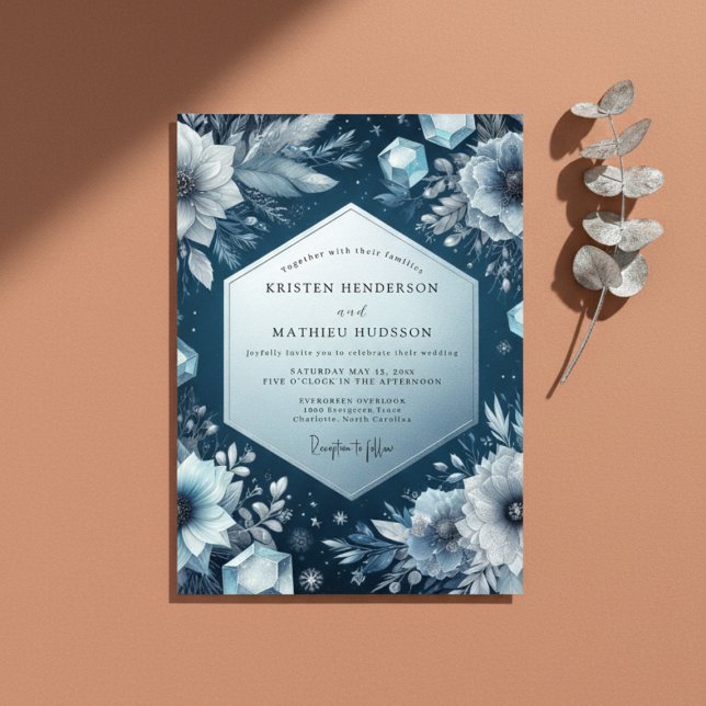 Slate Blue Frost Bloom Wedding Invitation (Creator Uploaded)
