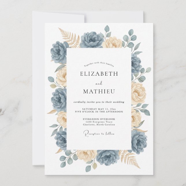 Slate Blue Graceful Nature Wedding Invitation (Front)