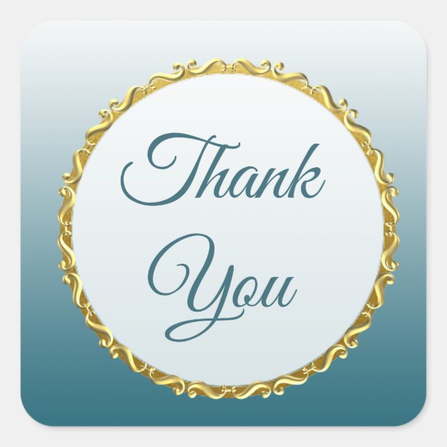 Slate Blue Gradient and Gold Thank You Stickers (Front)