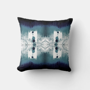 Slate Blue-Green Navy on White Mediterranean Motif Throw Pillow