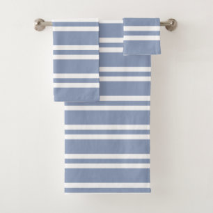 Slate Blue Grey and White Stripes Bath Towel Set