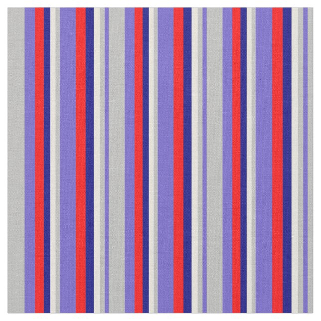 Slate Blue, Grey, Beige, Blue, and Red Pattern Fabric (Close Up)