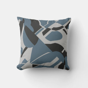 Slate Blue Grey Black Bold Diagonal Swirling Motif Throw Pillow