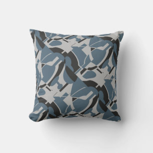 Slate Blue Grey Black Diagonal MCM Look Art Print Throw Pillow
