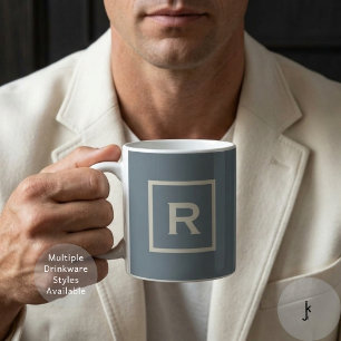 Slate Blue Grey Sand Beige Square Frame Minimalist Coffee Mug