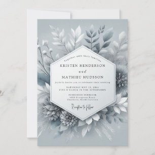 Slate Blue Icy Botanical Wedding Invitation