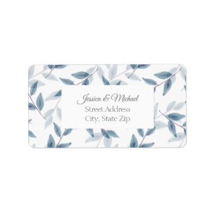 Slate Blue Layered Watercolor Leaves Pattern  Label
