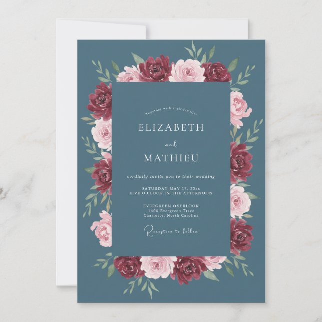 Slate Blue Luxe Winter Wedding Invitation (Front)