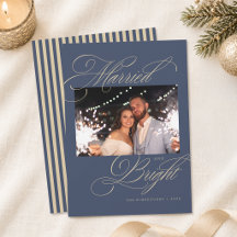 Slate Blue Married and Bright Photo Christmas