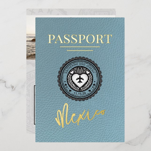 Slate Blue Mexico Passport Wedding (Front/Back)