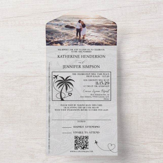 Slate Blue Mexico Passport Wedding All In One Invitation (Inside)